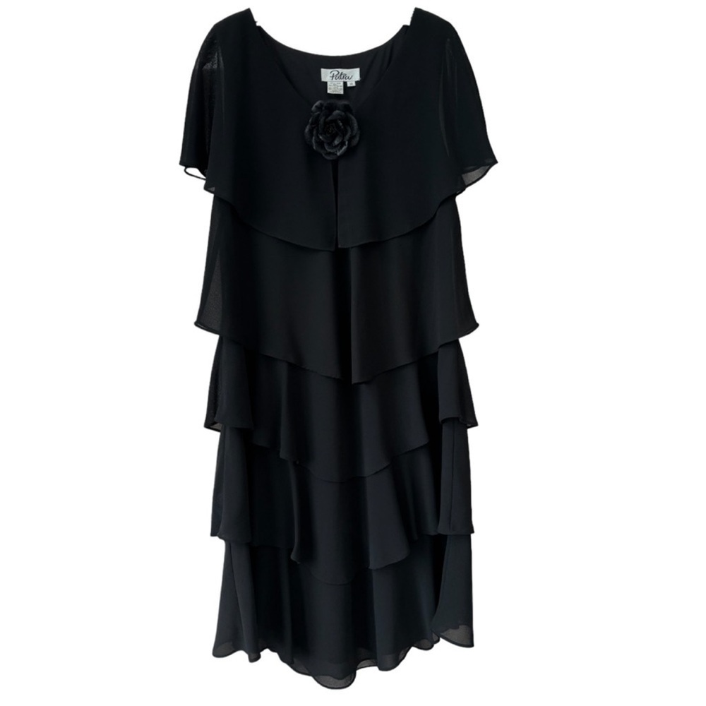Little Black Cocktail Dress Layered Chiffon Elegant Romantic Flowy Patra Size 14 - Picture 5 of 16